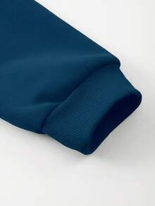 Manfinity Dauomo 男士街头风格熊图案印花长袖连帽卫衣，秋冬 - 藏蓝色 - 查看 4