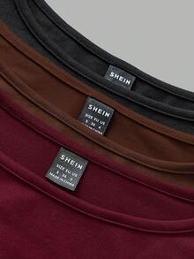 SHEIN EZwear 3 件套女士休闲宽领紧身长袖 T 恤套装，秋冬 - 彩色 - 查看 8
