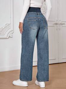 SHEIN 孕妇休闲拉链直筒牛仔裤 - 淺色水洗藍 - 查看 2