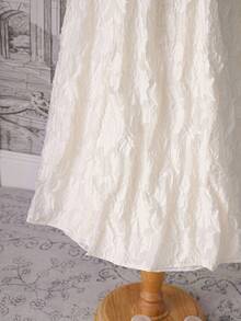 SHEIN MOD 露肩蝴蝶袖收腰长裙，激光切割纹理面料，乳白色露肩连衣裙，白色压花连衣裙，飘逸连衣裙，伴娘服，女士优雅服装，女士生日礼服 - 杏色 - 查看 5