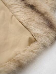 SHEIN Stylify Women's Casual Fluffy Faux Fur Straight Coat, Minimalist Design, Autumn/Winter - Khaki - View 8