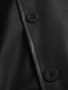 Sweetra 女式秋冬翻领长款人造毛皮和 PU 皮革拼接风衣 - 彩色 - 查看 5