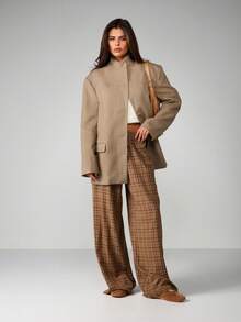 MISSGUIDED 超大羊毛宽松西装外套结构翻领夹克秋冬商务专业外套 - 灰色 - 查看 3