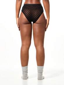 SUMWON WOMEN Polka Dot Mesh Briefs High Waisted Underwear With Branded Waistband - Black - View 2