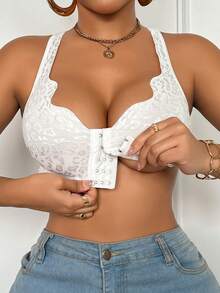 1 件女士蕾丝前扣无钢圈文胸 - 白色 - 查看 1