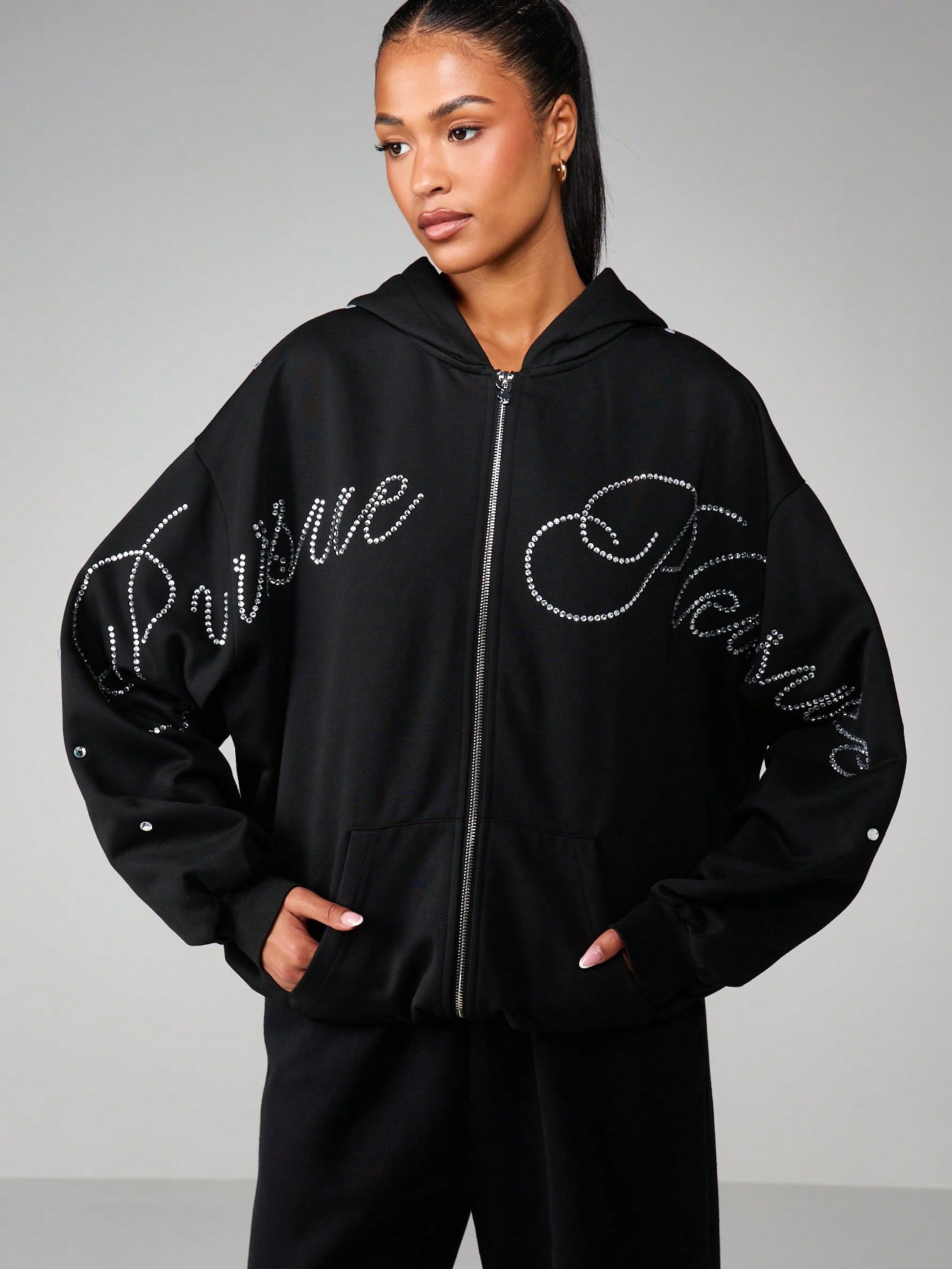 Palm Angels Felpa Con Cappuccio Con Strass Spruzzato Nero/Nero Uomo - FW22 - IT