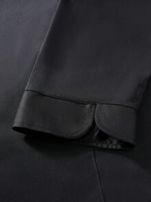 Manfinity Homme Men's Breathable Stand Collar Chef Shirt For Daily Wear,Men's Stand Collar Contrast Piping Single-Breasted Black Chef Shirt Chef Jacket Men Mandarin Collar Men Long Sleeve Chef Jacket Chef Uniform Jackets For Men Long Sleeve Men's Chef Coat Long Sleeve Chef Uniform - Black - View 4