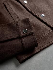 Manfinity EMRG Men's Oblique Button Long Sleeve Jacket, Asymmetrical Button Design Casual Jacket, Recommended Gift For Husband, Boyfriend, Friend Brown Sweater Brown Jacket Cropped Men Jacket Cropped Zip Up Men Brown Jersey - Chocolate Brown - View 4