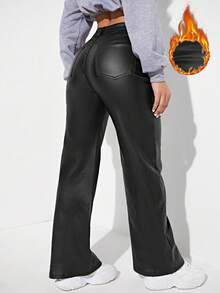 SHEIN MOOSTA Women's Solid Color Straight Leg Pants, Fashionable And Versatile, Autumn/Winter