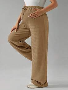 SHEIN Maternity Solid Color Adjustable Waist Wide Leg Loose Casual Pants Business Casual Woman Pants Women S Dress Pants Brown Pants For Women Slacks For Women - Brown - View 4