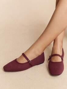 Rosivie Giày lười đế mềm dệt mới thu 2025, kiểu Anh cổ điển, mũi vuông màu mơ, thoải mái, đa năng cho nữ - Màu Đỏ Sâu - Xem 7