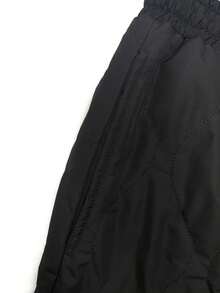 Franclia 大码秋冬绗缝纯色高腰抽绳休闲裤 - 黑色 - 查看 5