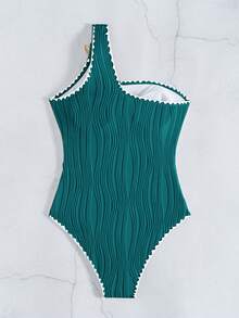 Swim Basics 1 buah Baju Renang Terusan untuk Wanita, Hiasan Rumbai Kerang & Bintang Laut, Baju Renang Kerang Turquoise Retro, Biru Tosca, Musim Panas, Kasual, Liburan, Rekreasi - Teal Blue - View 4