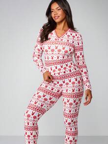 Missguided x Playboy Bộ đồ Giáng sinh cài nút kèm quần legging - Đỏ và trắng - Xem 4