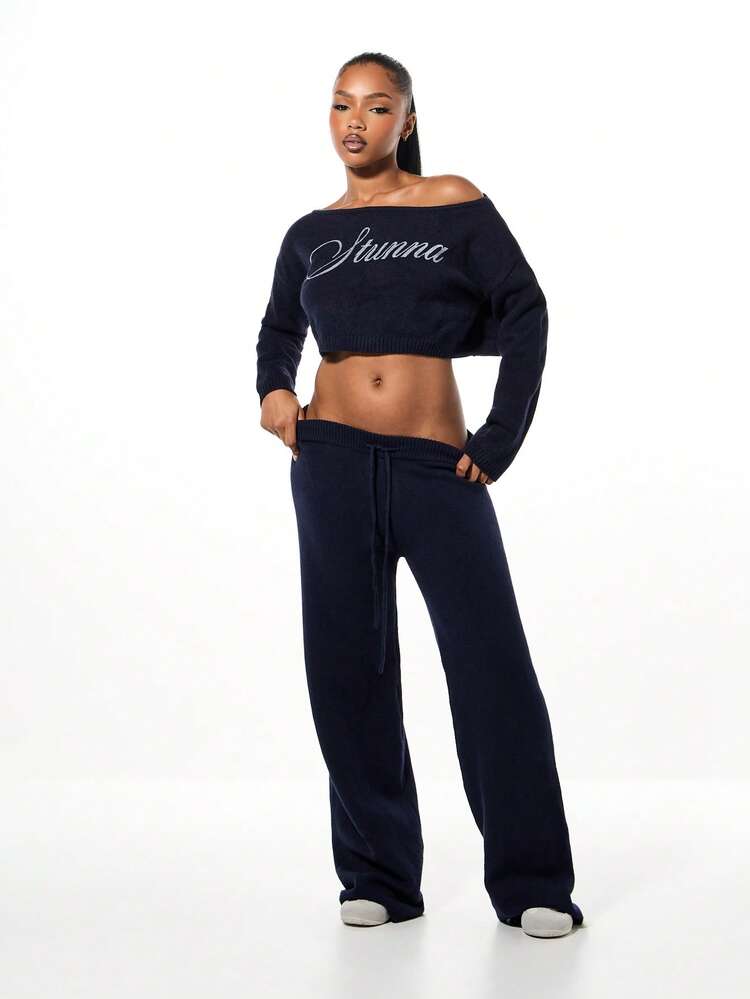 SUMWON WOMEN Wide Leg Knitted Joggers With Drawcord