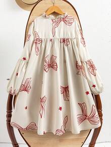 少女休闲可爱圣诞蝴蝶结连衣裙，适合家庭聚会 - 彩色 - 查看 3