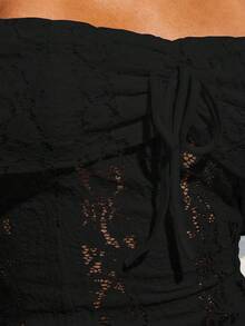 COSMINA 女士优雅蕾丝露肩衬衫，适合春夏季度假 - 黑色 - 查看 7