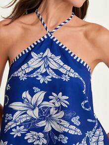 CAJUNI Women's Elegant Vacation Floral Print Backless Halter Neck Casual Vacation Top Women's Tank Top - Multicolor - View 7