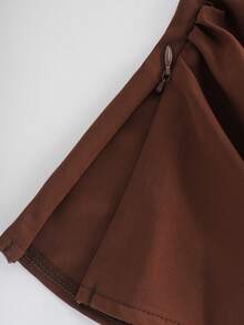 Franclia Women's Shiny Side Ruched Ruffle Collar Blouse, Casual Chic, Minimalist Elegant Style, Suitable For Work Commute Brown Blouses Coffee Brown Top Brown Long Sleeve Top Chocolate Brown Top Brown Shirts For Women - Brown - View 7