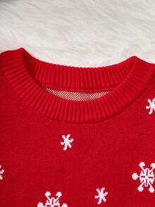 SHEIN Men's Red Base Christmas Reindeer Pattern Crew Neck Long Sleeve Sweater, For Winter - Red - View 9