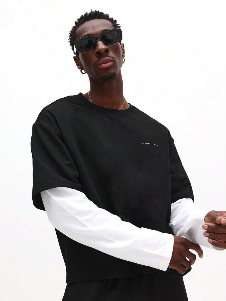 Long Sleeve Layered Crop Tee With White Layer