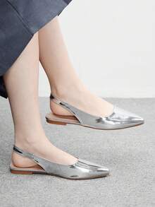 CUCCOO BIZCHIC 女士时尚银色后带尖头简约休闲平底鞋 - 銀色 - 查看 5