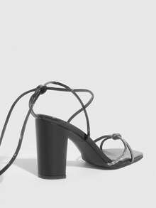 CUCCOO SZL Cross-Strap Rhinestone Chunky Heel Women's Sandals - Black - View 4