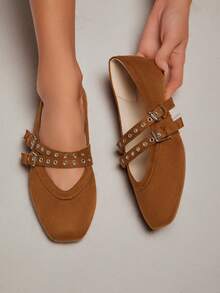 SHUZIA Women's Elegant Mary Jane Flats– Comfortable, Versatile & Classic Essential - Khaki - View 3