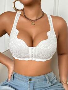 1 件女士蕾丝前扣无钢圈文胸 - 白色 - 查看 7
