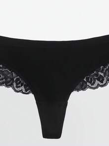 1 Set Women's Underwear With Underwire Bra + Thong Panty, Black - Black - View 8