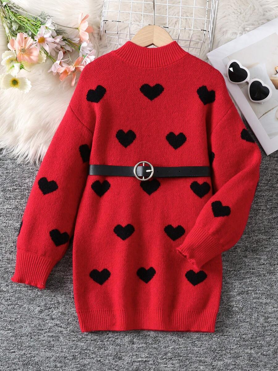 SHEIN Gaun Sweater Lengan Panjang Longgar Kasual untuk Remaja Perempuan - Merah - View 1