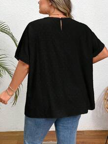 SHEIN CURVE+ Áo sơ mi Dolman ren tương phản cỡ lớn của Thụy Sĩ - màu đen - Xem 2