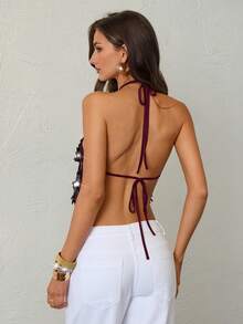 Aloruh 女士性感亮片露背吊带上衣，适合夏季海滩度假、波西米亚风热带度假、音乐会、锐舞节、乡村音乐会、伊比沙岛、纳什维尔等场合，以及西部牛仔风格活动。 - 酒紅色 - 查看 3