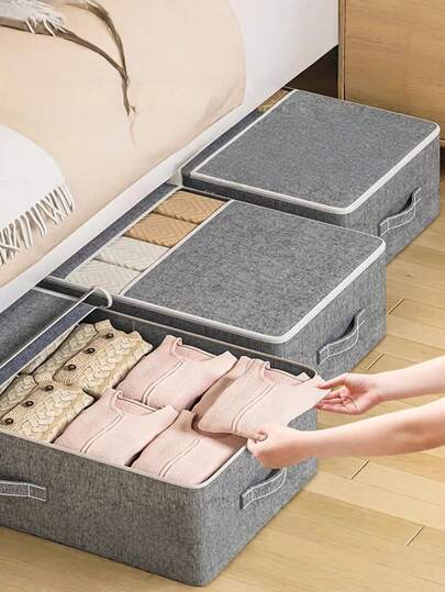 1pc Extra Wide Under The Bed Storage Box Large Capacity Flat Design Drawer Style Organizer For Clothes Blankets Seasonal Clothing Bed Frame Space Saving Household Closet Multipurpose Container