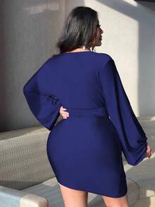 NU&NOW Vestido de Día de San Valentín con mangas de farol y pliegues en rojo para mujer de talla grande