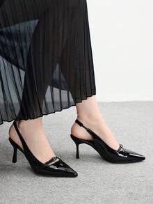 CUCCOO BIZCHIC 女士尖头高跟鞋，性感细高跟，适合户外、通勤、日常穿着、办公室，黑色 - 黑色 - 查看 4