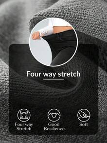 SHEIN CURVE+ 冬季加大码女式牛仔弹力性感休闲紧身牛仔裤，女士牛仔竞技风格 - 黑色 - 查看 7