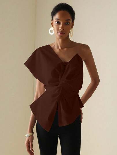 Vesra 女式纯色简约扭纹单肩衬衫