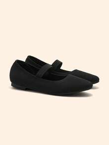 CUCCOO BASICS Black Strap Elastic Round Toe Comfortable Breathable Flat Mary Jane Shoes, Suitable For Daily Commute And Casual Outfits