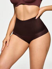 SHAPORA Women's Solid Color Minimalist High Waist Shapewear Bottom - Coffee Brown - View 4