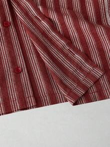 ESTAVOR Men's Striped Pattern Casual Long Sleeve Shirt - Red - View 7