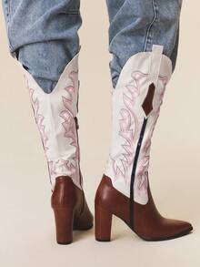 Styleloop Giày bốt cao đến đầu gối đế dày cho nữ, Giày bốt cao bồi miền Tây cá nhân hóa đa năng thời trang - Nhiều màu - Xem 4