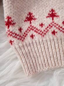 SHEIN Young Girl' Khaki Colored Fashionable Red Deer Pattern Crew Neck Long Sleeve Sweater Autumn Fall - Khaki - View 9