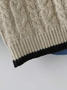 Franclia 女士优雅休闲麻花针织无袖上衣，显瘦又减龄，初秋新款 - 卡其色 - 查看 4