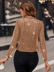 Editum Women's Sparkle Sequin Blazer, 3/4 Sleeve Open Front Cropped Jacket,Business Casual Woman In Fall/Winter