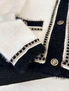 GlowEve Soft & Gentle V-Neck Fashionable Contrast Color Casual Versatile Women Knitted Cardigan, Autumn/Winter - White - View 7