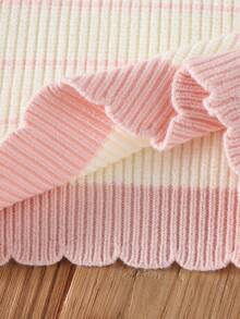 SHEIN Vintaside Kids 2pcs Baby Girls Pink Stripe Knit Sweater And Wide Leg Pants Set,Cute Family Matching Autumn/Winter Elegant Fashionable Knitted Outfit Warm Co-Ord - Multicolor - View 8