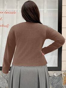 Dazy Plus Crew Neck Bow Decor Slim Fit Long Sleeve T-Shirt, Spring/Summer - Brown - View 2