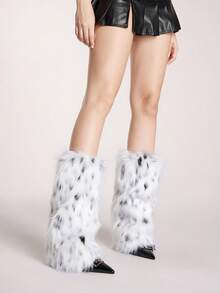 ROMWE Grunge Punk 1pair Leopard Print Stylish And Warm Leg Warmers For Women - Black and White - View 3