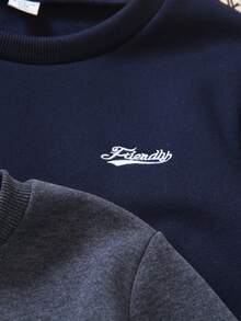 SHEIN Explorewe Tween Boys Multi-Piece Casual Boys Embroidered Letter Crew Neck Long Sleeve Sweatshirt With Loose Fit Pants, Featuring English Letter Graphics, Relaxed Silhouette, Comfortable Fabric, Suitable For Halloween, School, Street Dance, Night Party, Live House, Music Concerts In Autumn/Winter - Multicolor - View 5